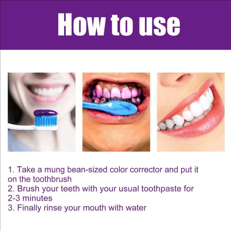 Purple Whitening Toothpaste Remove Stains Reduce Yellowing Teeth Color Correcting Brightening Repairing Fresh Breath Gums Care