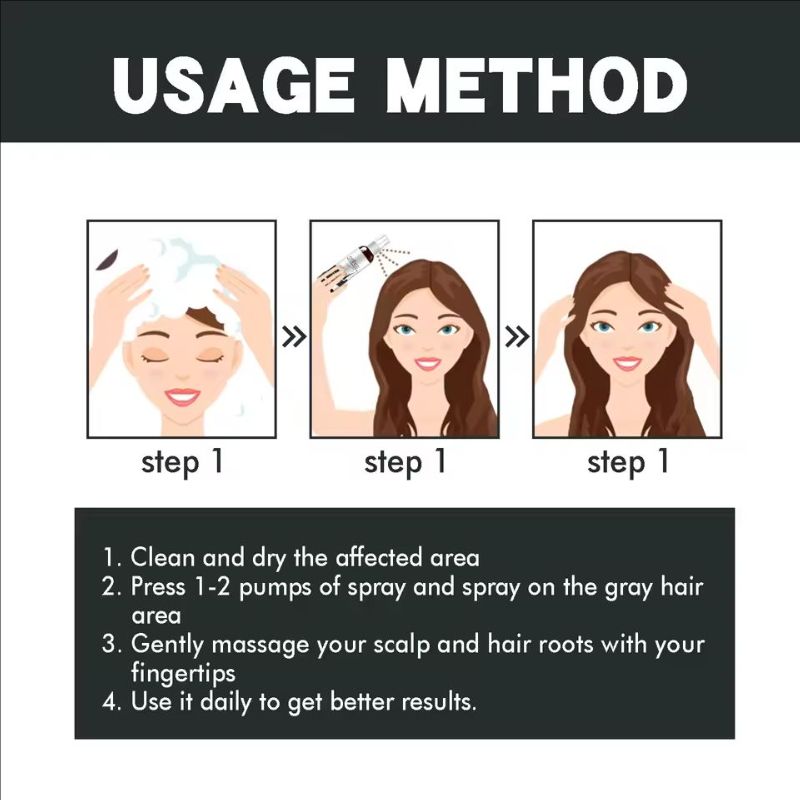 Black Hair Spray Dye White to Black Serum Anti Gray Cover White Hair Remover Spray Scalp Nourishing Darkening Hair Spray