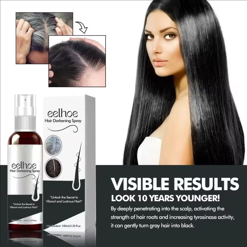 Black Hair Spray Dye White to Black Serum Anti Gray Cover White Hair Remover Spray Scalp Nourishing Darkening Hair Spray