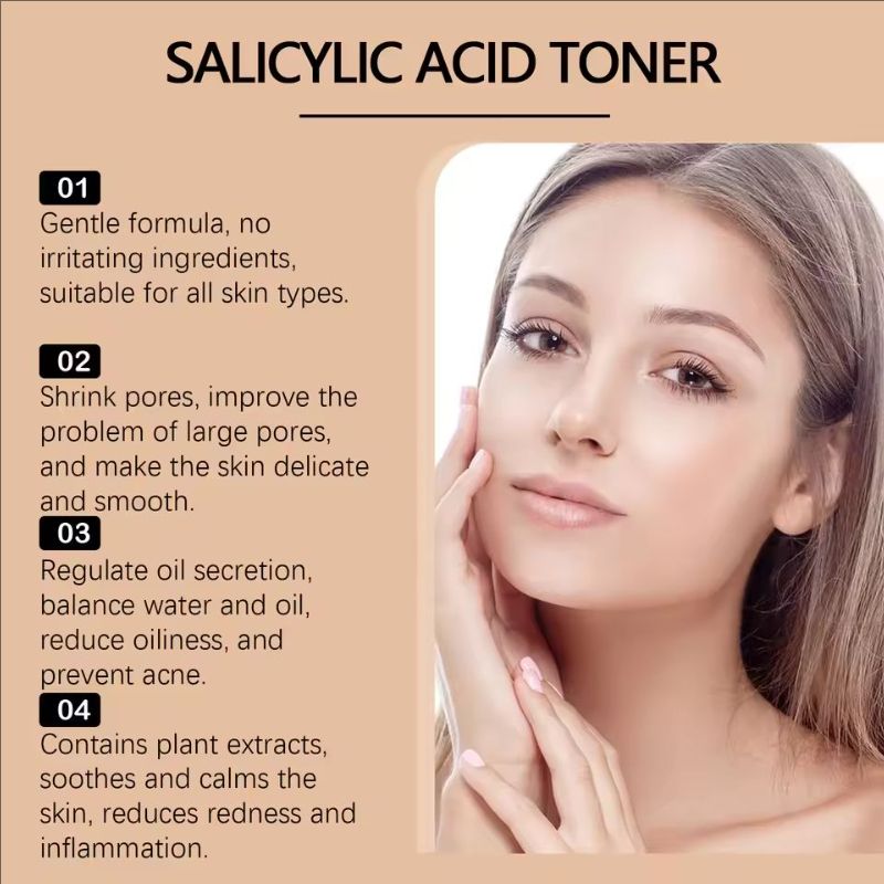 Salicylic Acid Toner for Acne Removing Control Oil Shrink Pores Remove Pimple Exfoliating Moisturizing Brighten Facial Toner