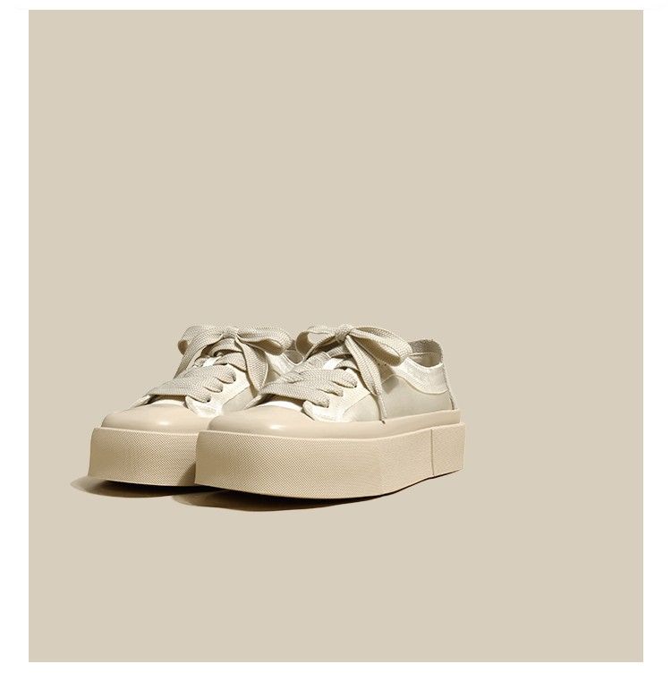 Women's Thick-Soled All-Match White Shoes Spring and Summer New Niche Low-Cut Square Toe Satin Casual Canvas Sneakers