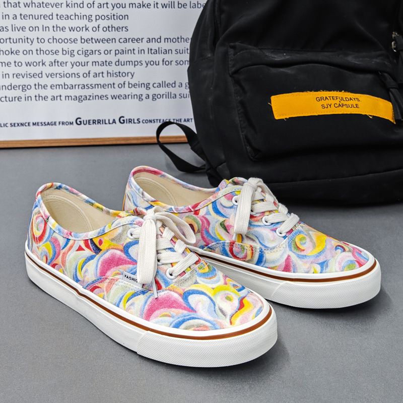 New Canvas Shoes Flower Chessboard Plaid Low-Top Couple Men's and Women's Shoes Retro Women's Board Shoes