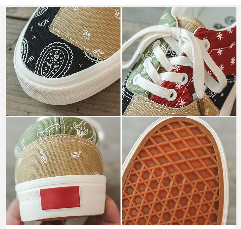 New Canvas Shoes Flower Chessboard Plaid Low-Top Couple Men's and Women's Shoes Retro Women's Board Shoes