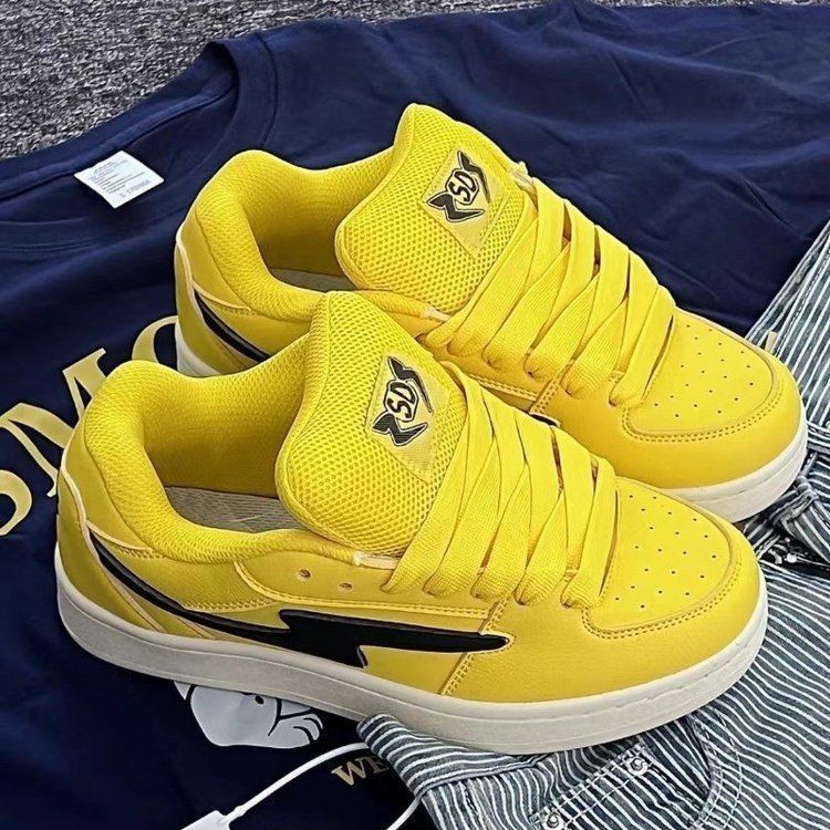 Original Yellow Lightning Bread Shoes for Women in S Trendy Versatile Splicing Low Top Skateboarding Shoes Retro Thick Bottom Casual Women's Shoes Sports Shoes