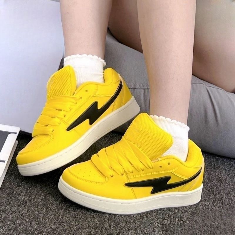 Original Yellow Lightning Bread Shoes for Women in S Trendy Versatile Splicing Low Top Skateboarding Shoes Retro Thick Bottom Casual Women's Shoes Sports Shoes