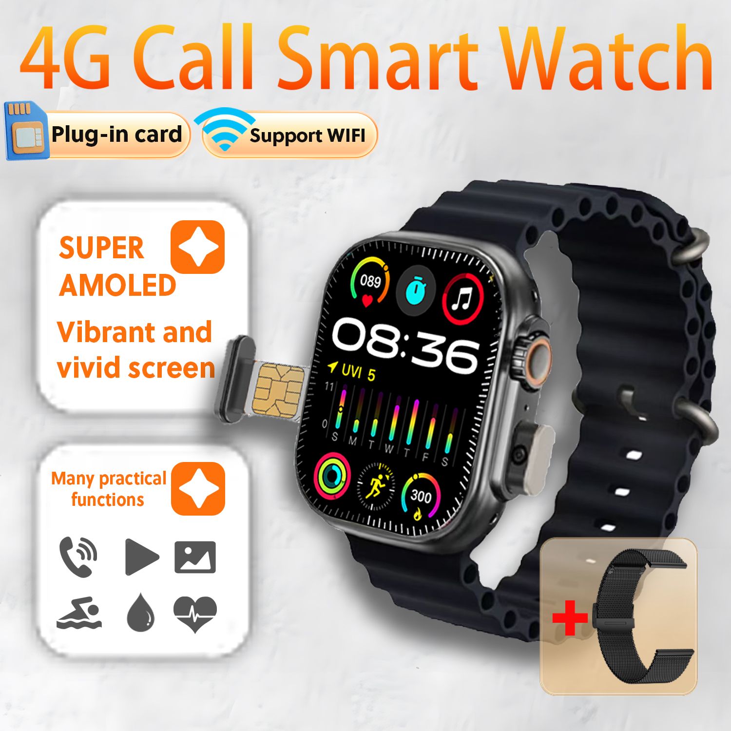 T83 Pro Smart Watch Phone Support WiFi 4G SIM Card Cellular Network Camera Sports Mode Watch APP Download Bluetooth Android Smartwatch