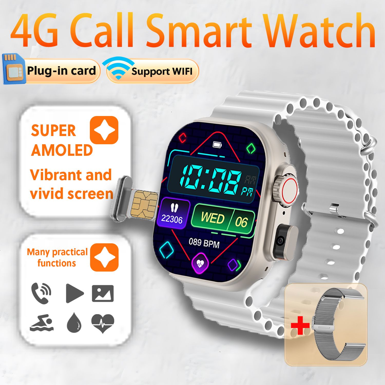 T83 Pro Smart Watch Phone Support WiFi 4G SIM Card Cellular Network Camera Sports Mode Watch APP Download Bluetooth Android Smartwatch