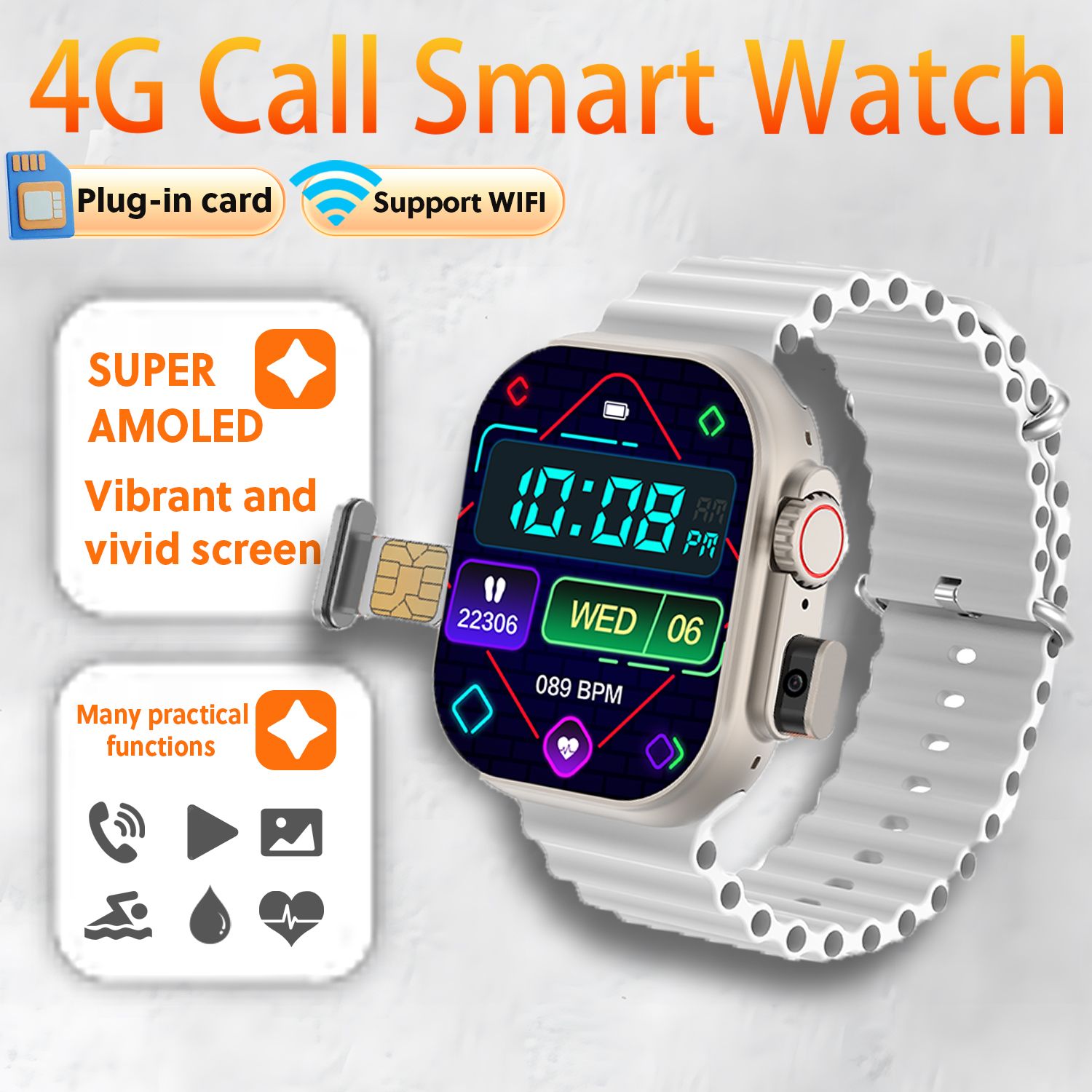 T83 Pro Smart Watch Phone Support WiFi 4G SIM Card Cellular Network Camera Sports Mode Watch APP Download Bluetooth Android Smartwatch