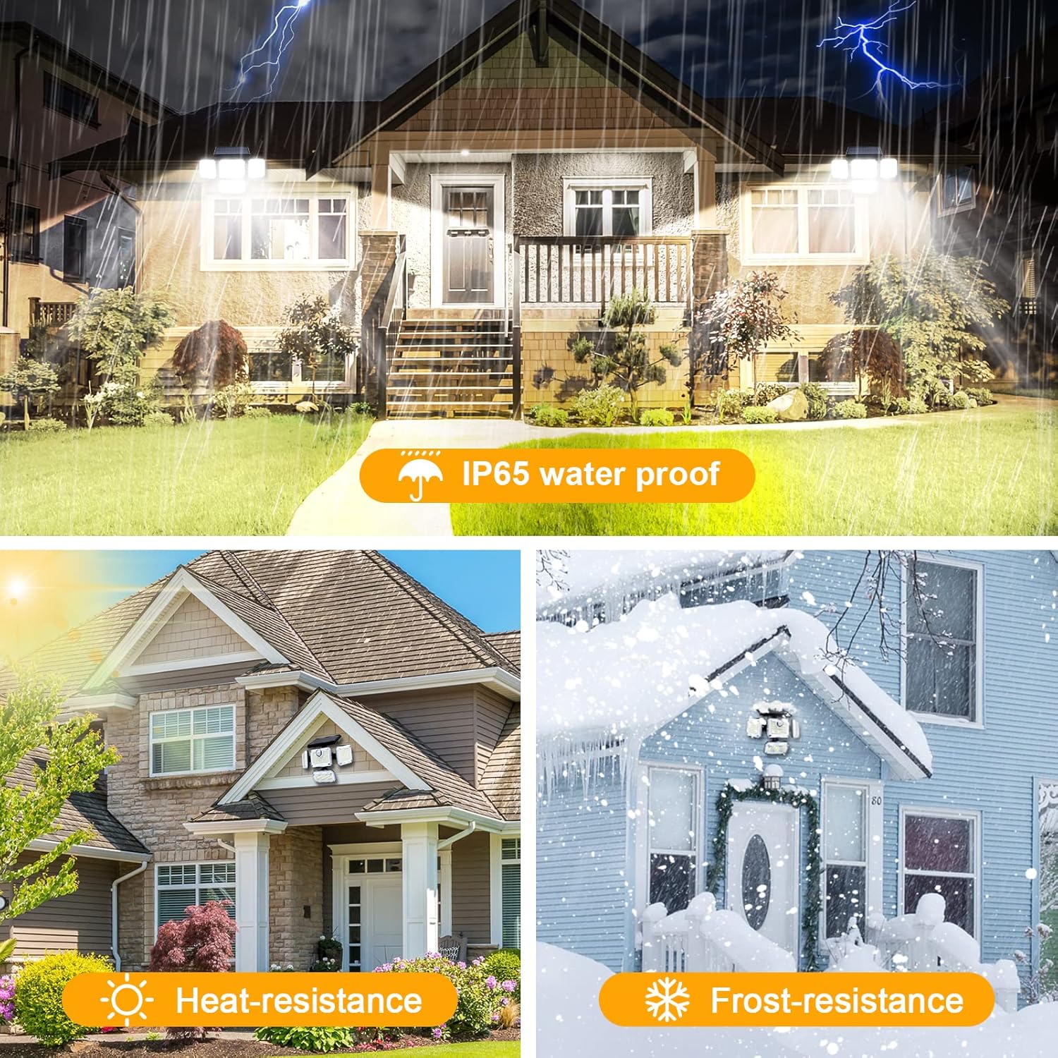 Solar Wall Lamp, 4-Head Solar Power Light, 333 LED Solar Light, Wireless Flood Lights Outdoor，3000 Lumens, 6500K, Motion Sensor, IP65 Waterproof, 270° Lighting Range for Street, Garden, Pathway