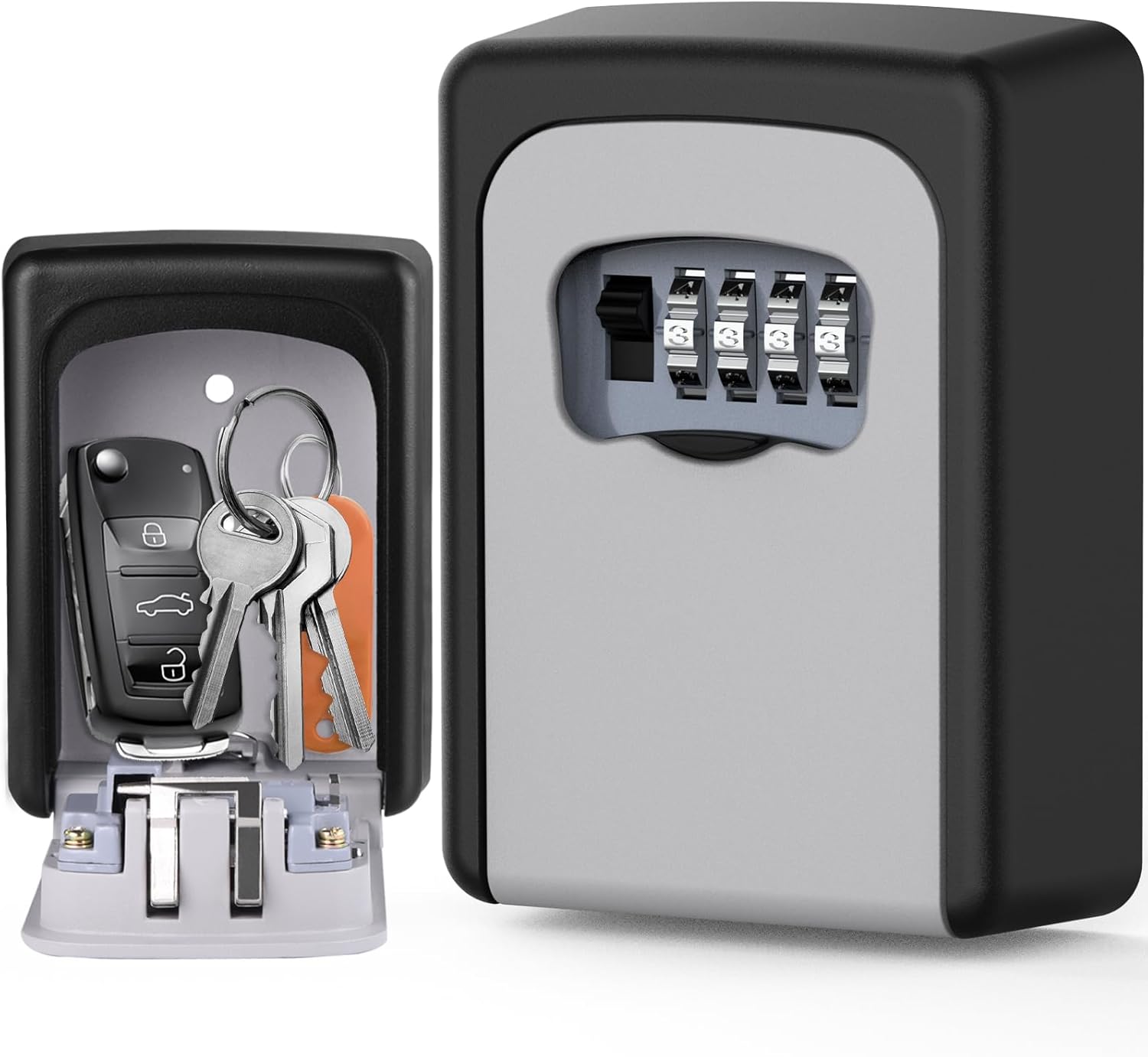 Key Lock Box Wall Mounted, 4 Digit Combination Lockbox for Outside, House Keys - 5 Keys Capacity, Key Safe Security Storage Lock Box for Indoor, Outdoor, Garage, Garden, Store