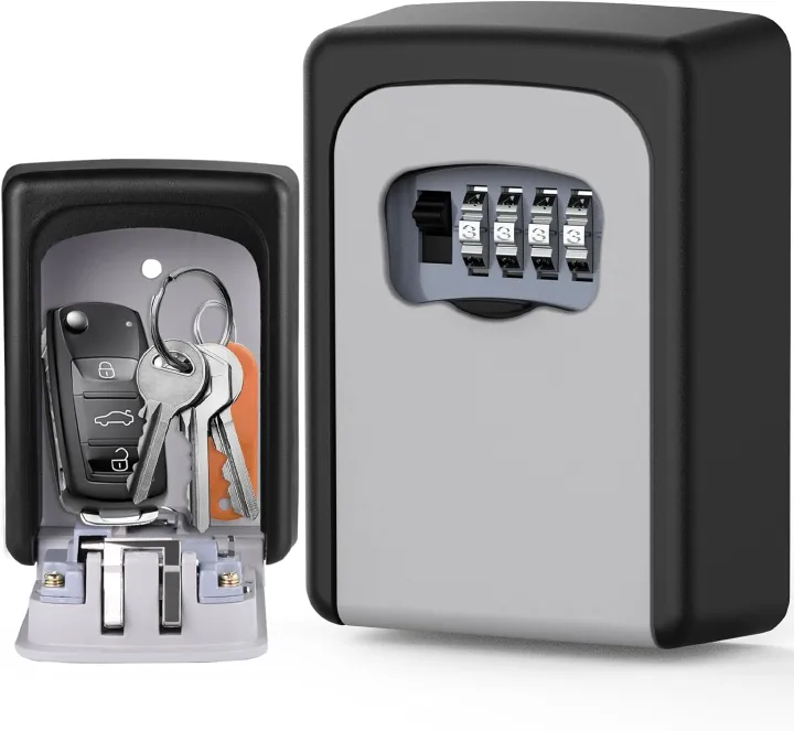 Key Lock Box Wall Mounted, 4 Digit Combination Lockbox for Outside, House Keys - 5 Keys Capacity, Key Safe Security Storage Lock Box for Indoor, Outdoor, Garage, Garden, Store
