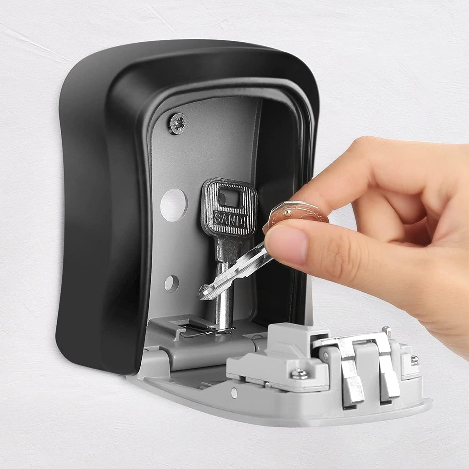 Key Lock Box Wall Mounted, 4 Digit Combination Lockbox for Outside, House Keys - 5 Keys Capacity, Key Safe Security Storage Lock Box for Indoor, Outdoor, Garage, Garden, Store