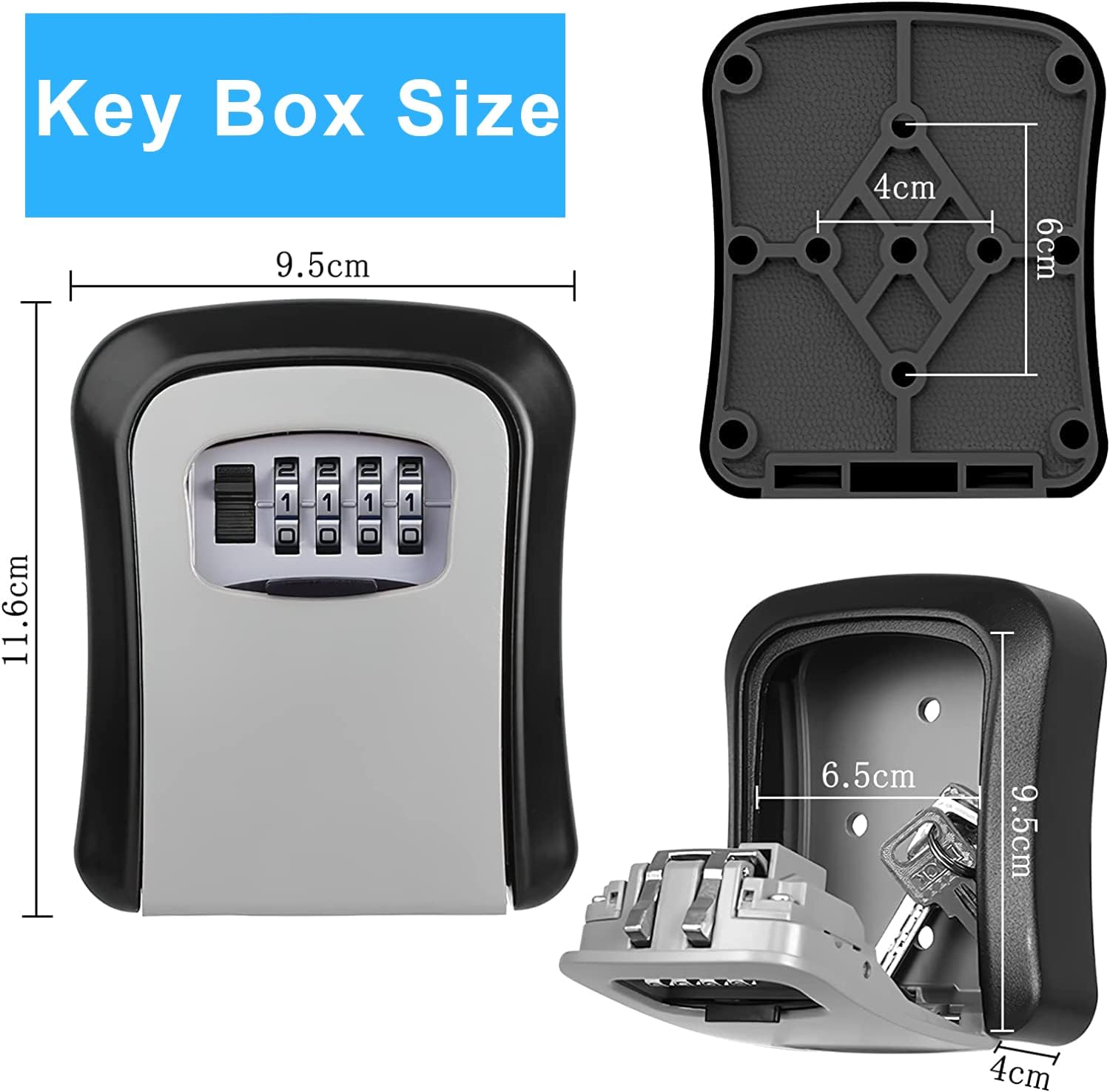 Key Lock Box Wall Mounted, 4 Digit Combination Lockbox for Outside, House Keys - 5 Keys Capacity, Key Safe Security Storage Lock Box for Indoor, Outdoor, Garage, Garden, Store