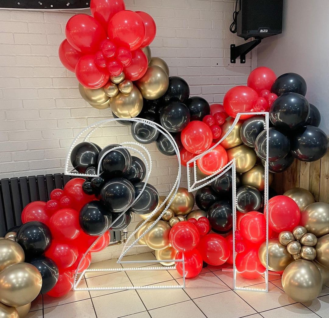 60pcs 12 inch  Red Black and Gold Latex Balloons Metallic Chrome Confetti Balloons for Birthday, Wedding, Graduation, New Year, Casino Theme Party Decoration