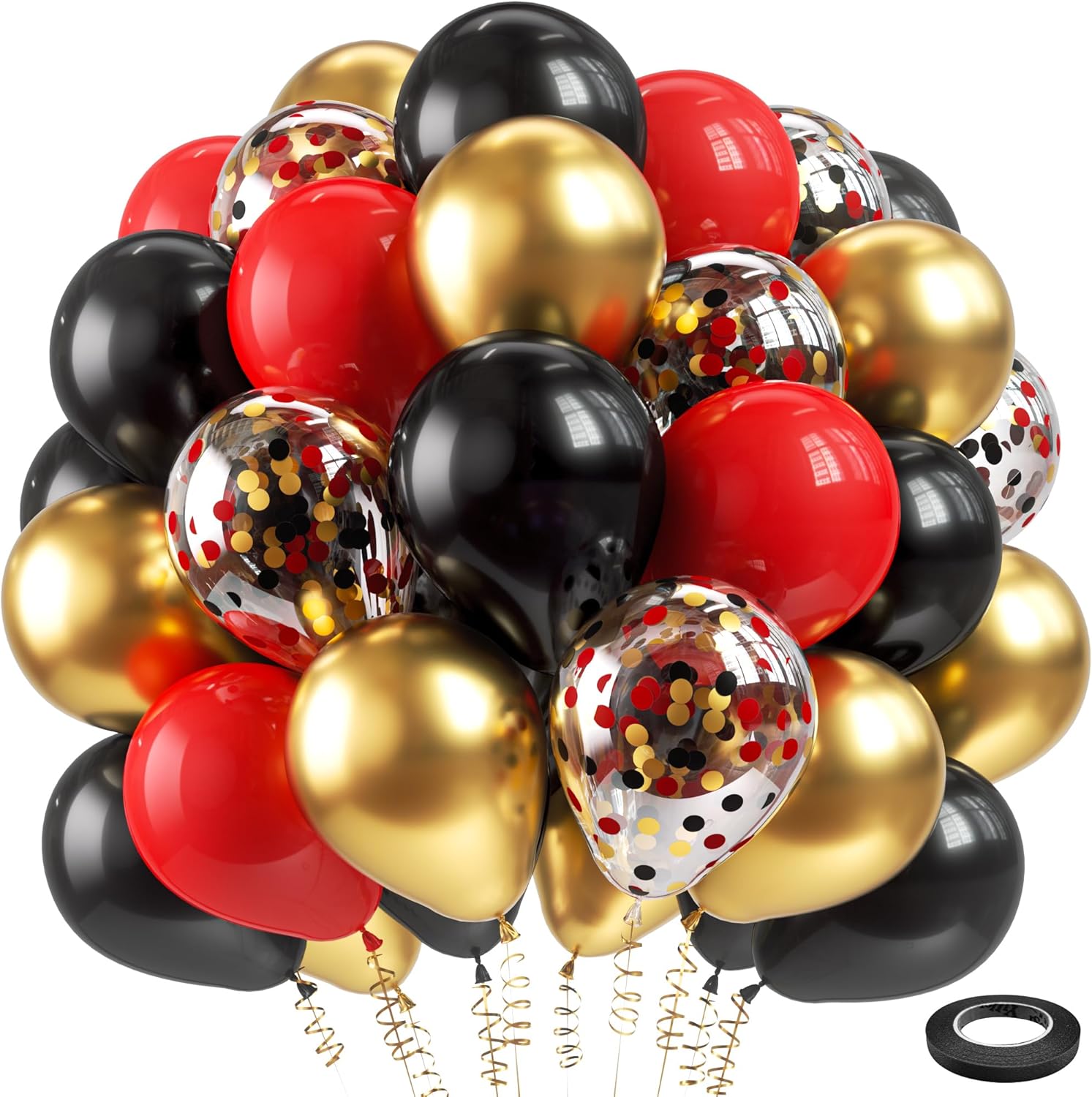 60pcs 12 inch  Red Black and Gold Latex Balloons Metallic Chrome Confetti Balloons for Birthday, Wedding, Graduation, New Year, Casino Theme Party Decoration