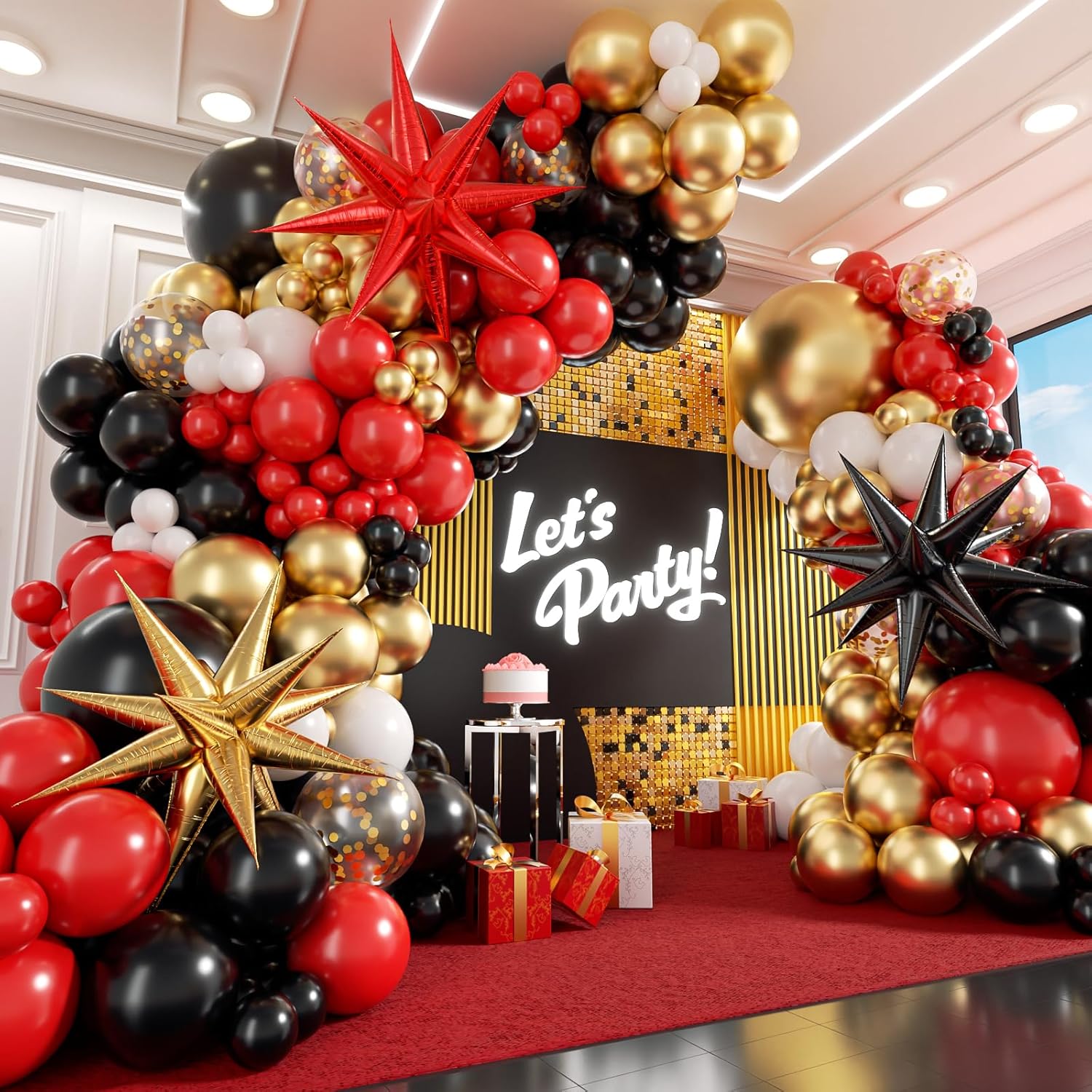 60pcs 12 inch  Red Black and Gold Latex Balloons Metallic Chrome Confetti Balloons for Birthday, Wedding, Graduation, New Year, Casino Theme Party Decoration