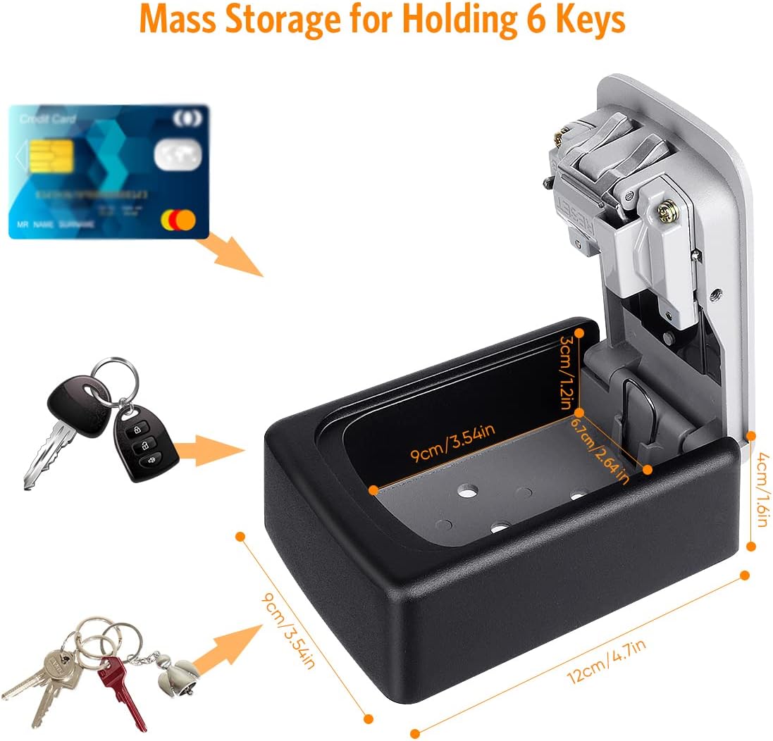 Key Lock Box Wall Mounted, 4 Digit Combination Lockbox for Outside, House Keys - 5 Keys Capacity, Key Safe Security Storage Lock Box for Indoor, Outdoor, Garage, Garden, Store