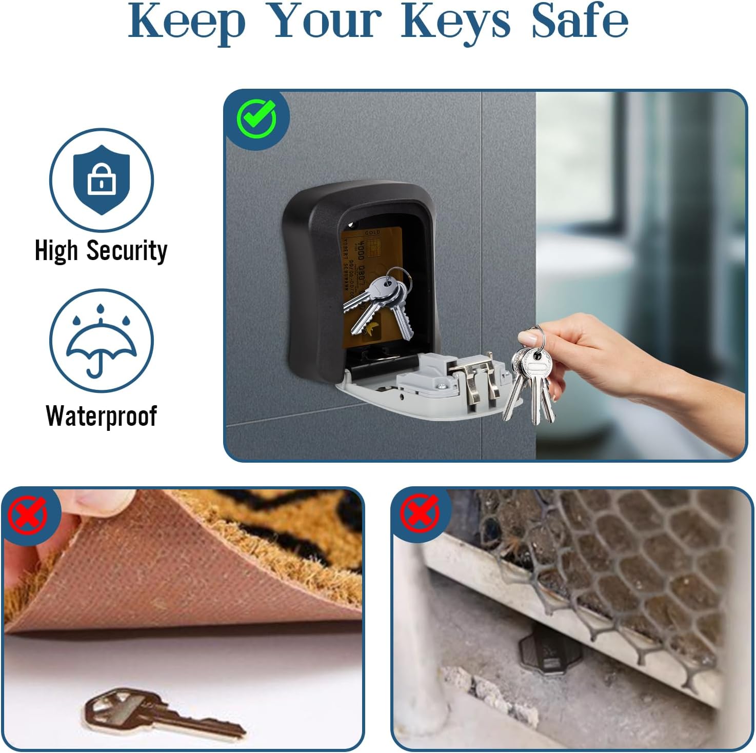 Key Lock Box Wall Mounted, 4 Digit Combination Lockbox for Outside, House Keys - 5 Keys Capacity, Key Safe Security Storage Lock Box for Indoor, Outdoor, Garage, Garden, Store