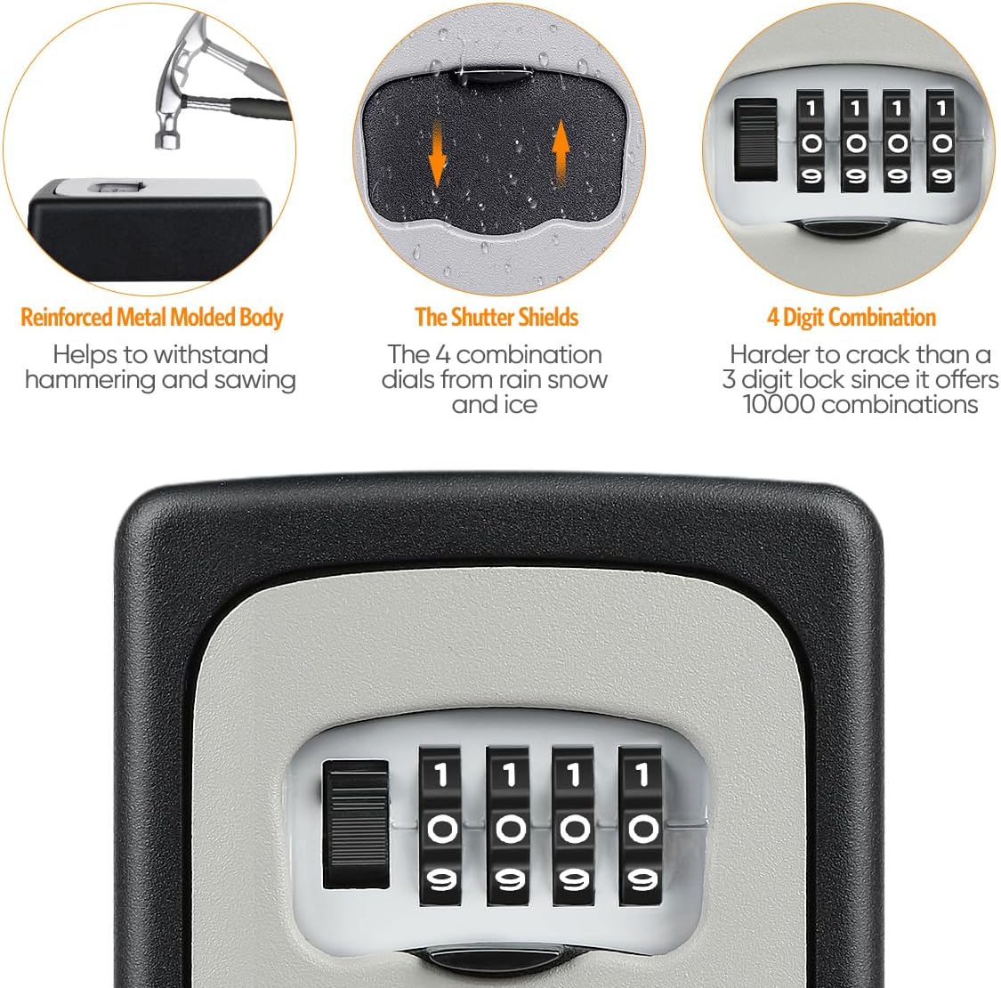 Key Lock Box Wall Mounted, 4 Digit Combination Lockbox for Outside, House Keys - 5 Keys Capacity, Key Safe Security Storage Lock Box for Indoor, Outdoor, Garage, Garden, Store