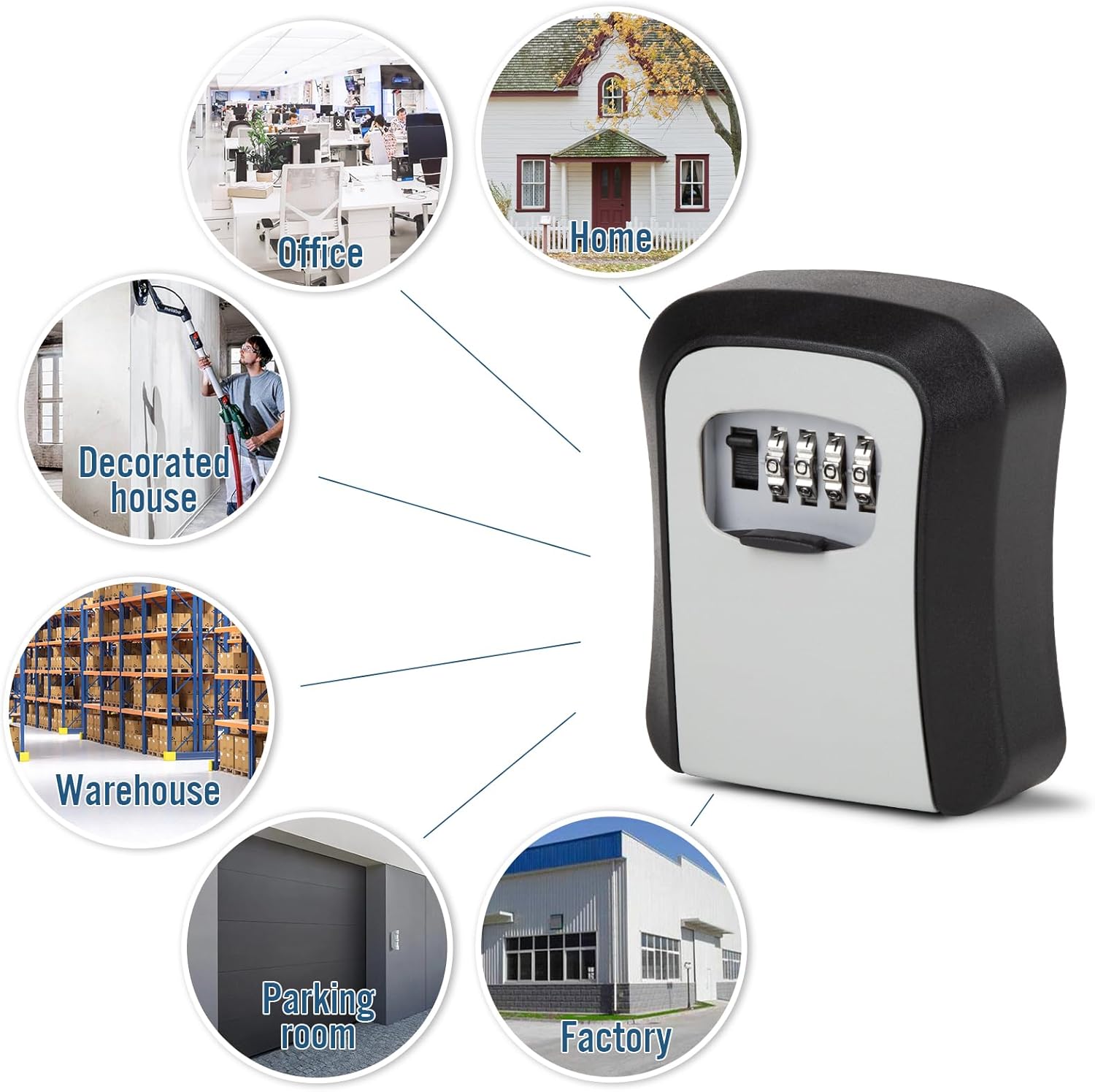 Key Lock Box Wall Mounted, 4 Digit Combination Lockbox for Outside, House Keys - 5 Keys Capacity, Key Safe Security Storage Lock Box for Indoor, Outdoor, Garage, Garden, Store