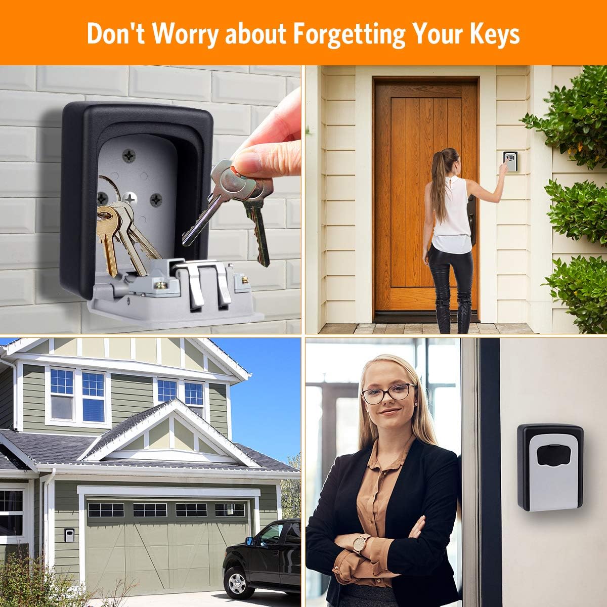 Key Lock Box Wall Mounted, 4 Digit Combination Lockbox for Outside, House Keys - 5 Keys Capacity, Key Safe Security Storage Lock Box for Indoor, Outdoor, Garage, Garden, Store