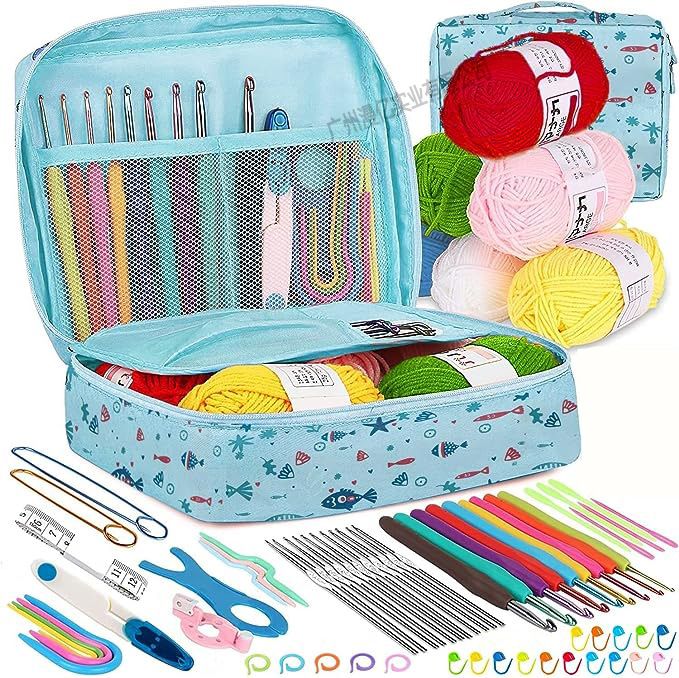 68 PCS Crochet Kit, Upgraded Hanging Crochet Set with Case & Yarn for Crocheting, Crochet Hook Set for Beginners Crochet Hook Kit with Crochet Book, Crochet Hooks, Knitting & Crochet Supplies