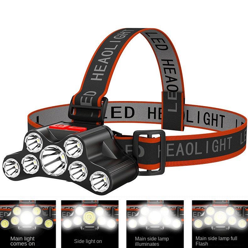 Rechargeable Headlamp, 7 LED Super Bright Waterproof Headlight with Red Lights, 4 Light Modes Head Lamp for Emergency Light ​Outdoors Fishing Hiking Camping Running