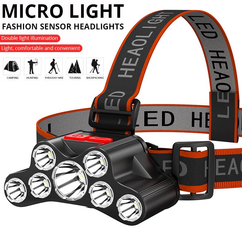 Rechargeable Headlamp, 7 LED Super Bright Waterproof Headlight with Red Lights, 4 Light Modes Head Lamp for Emergency Light ​Outdoors Fishing Hiking Camping Running