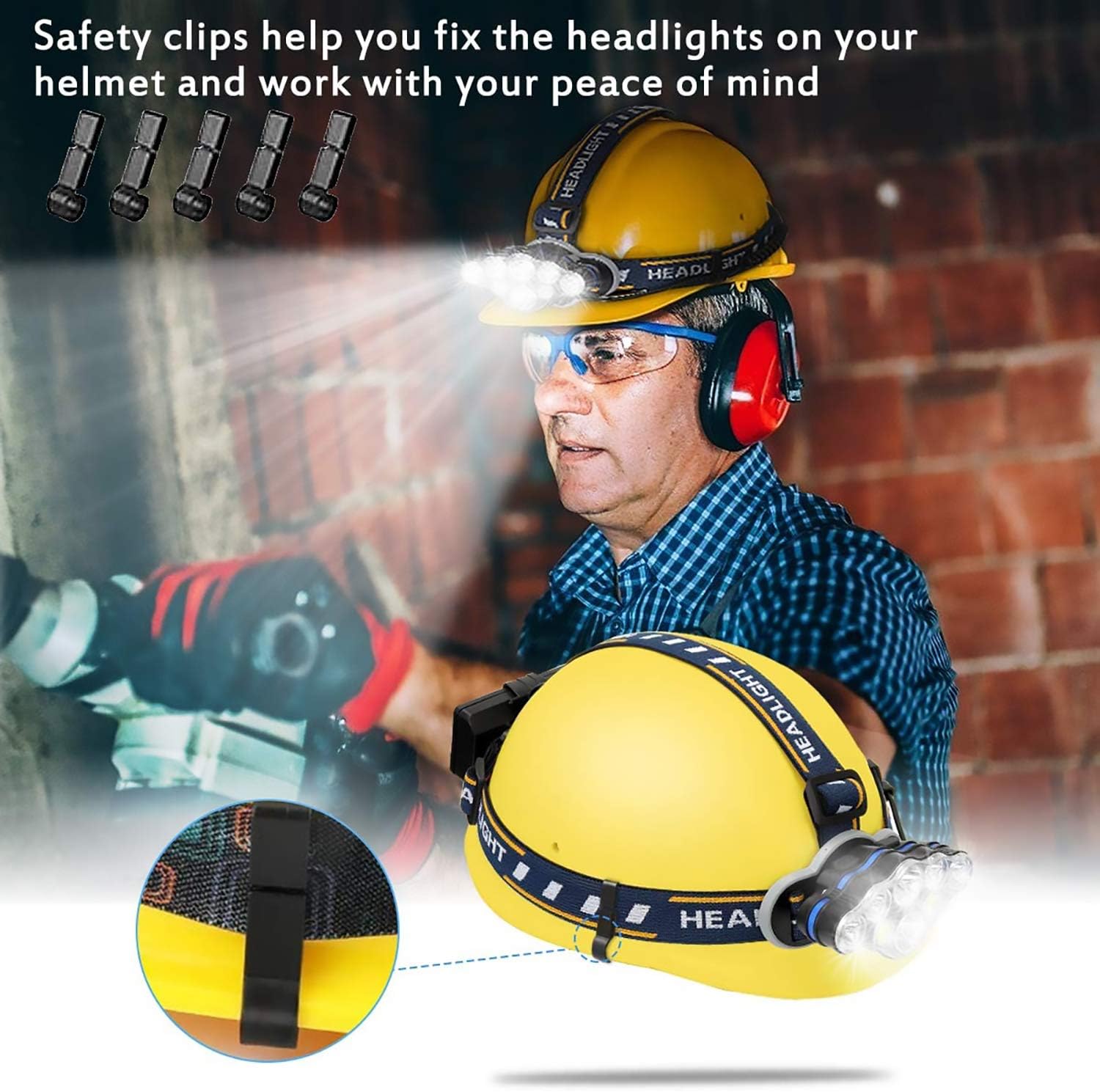Rechargeable Headlamp, 7 LED Super Bright Waterproof Headlight with Red Lights, 4 Light Modes Head Lamp for Emergency Light ​Outdoors Fishing Hiking Camping Running