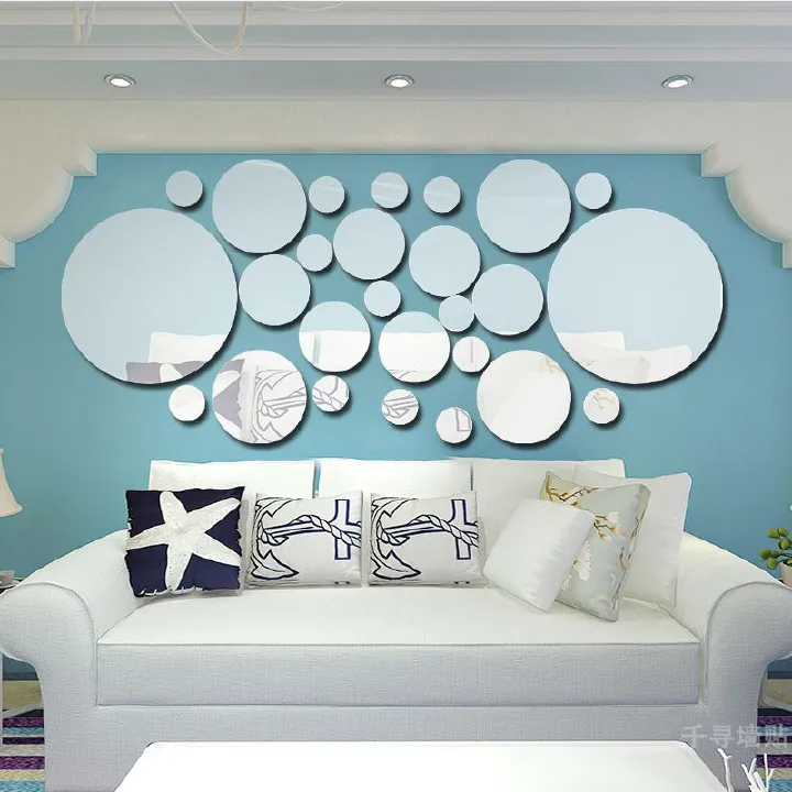 26pcs Mirrors for Wall 3D Self Adhesive Mirror ﻿ DIY Mirror Wall Sticker Acrylic Round Mirror DIY Wall Sticker Removable Decal Acylic Crystal Vinyl Mirror Surface Art Wall Decoration for Bedroom