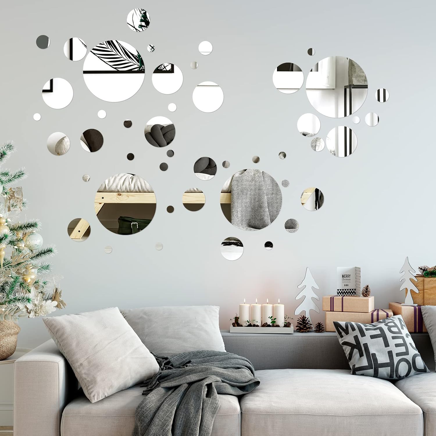 26pcs Mirrors for Wall 3D Self Adhesive Mirror ﻿ DIY Mirror Wall Sticker Acrylic Round Mirror DIY Wall Sticker Removable Decal Acylic Crystal Vinyl Mirror Surface Art Wall Decoration for Bedroom