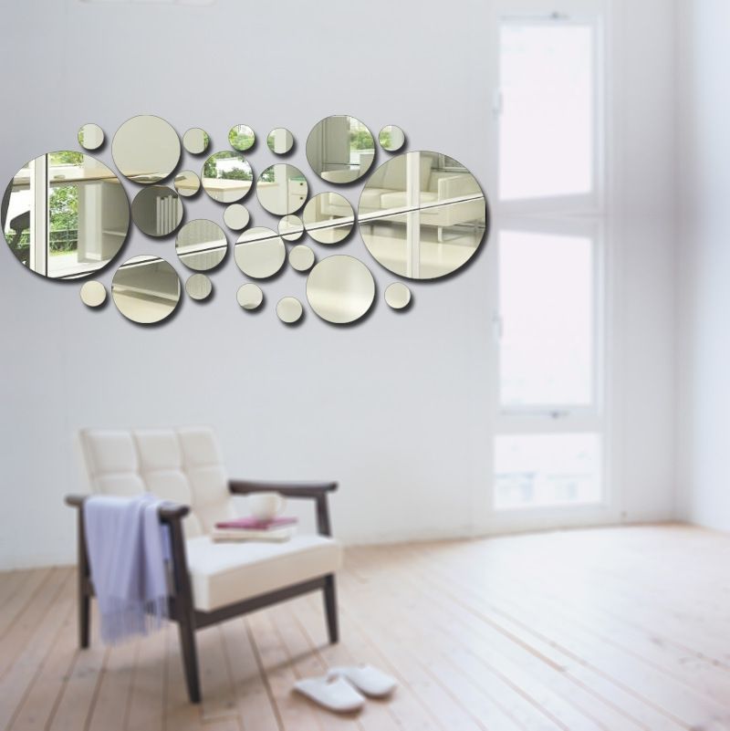 26pcs Mirrors for Wall 3D Self Adhesive Mirror ﻿ DIY Mirror Wall Sticker Acrylic Round Mirror DIY Wall Sticker Removable Decal Acylic Crystal Vinyl Mirror Surface Art Wall Decoration for Bedroom
