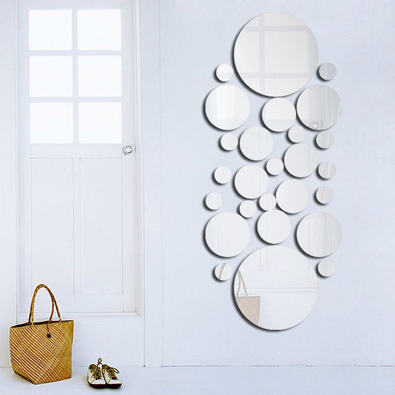 26pcs Mirrors for Wall 3D Self Adhesive Mirror ﻿ DIY Mirror Wall Sticker Acrylic Round Mirror DIY Wall Sticker Removable Decal Acylic Crystal Vinyl Mirror Surface Art Wall Decoration for Bedroom