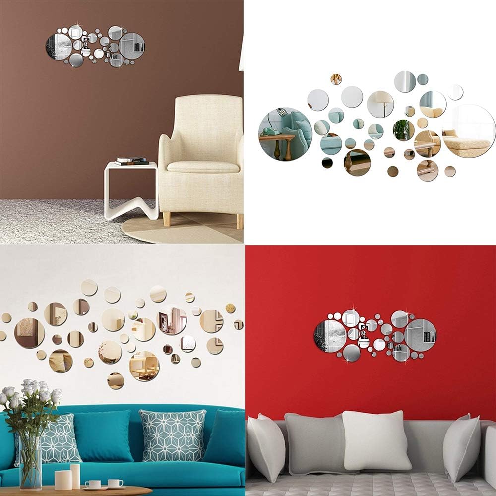 26pcs Mirrors for Wall 3D Self Adhesive Mirror ﻿ DIY Mirror Wall Sticker Acrylic Round Mirror DIY Wall Sticker Removable Decal Acylic Crystal Vinyl Mirror Surface Art Wall Decoration for Bedroom