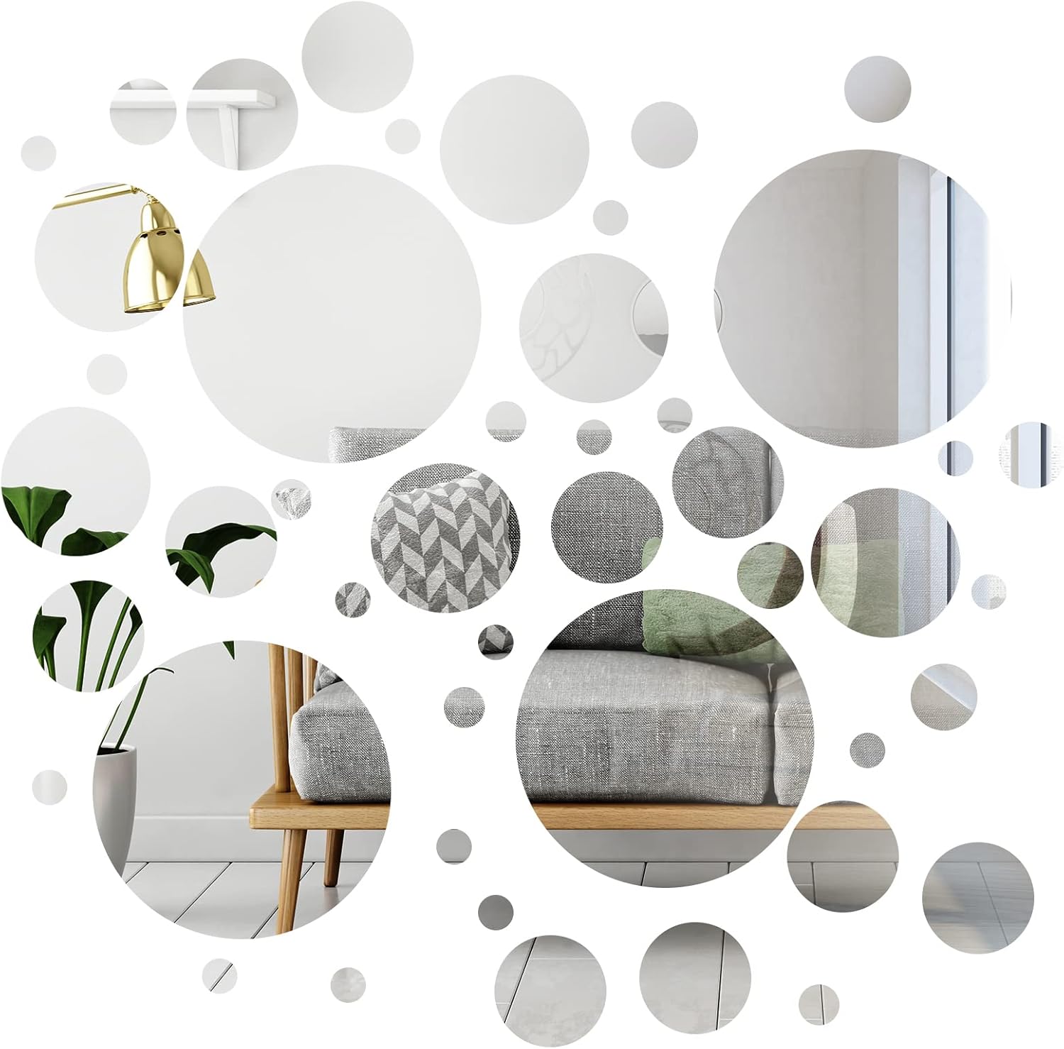 26pcs Mirrors for Wall 3D Self Adhesive Mirror ﻿ DIY Mirror Wall Sticker Acrylic Round Mirror DIY Wall Sticker Removable Decal Acylic Crystal Vinyl Mirror Surface Art Wall Decoration for Bedroom