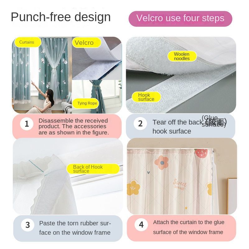 1pcs Punch-free Velcro Door Curtain For Door Window Curtains Protec tive  For Living Room Bedroom Window Curtains Protective