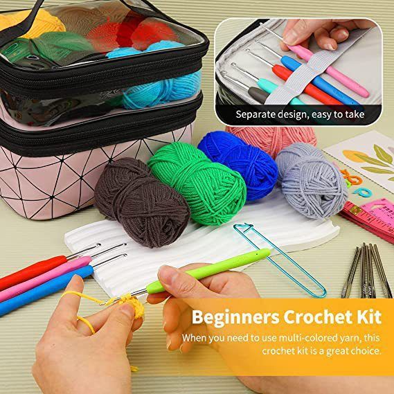 68 PCS Crochet Kit, Upgraded Hanging Crochet Set with Case & Yarn for Crocheting, Crochet Hook Set for Beginners Crochet Hook Kit with Crochet Book, Crochet Hooks, Knitting & Crochet Supplies