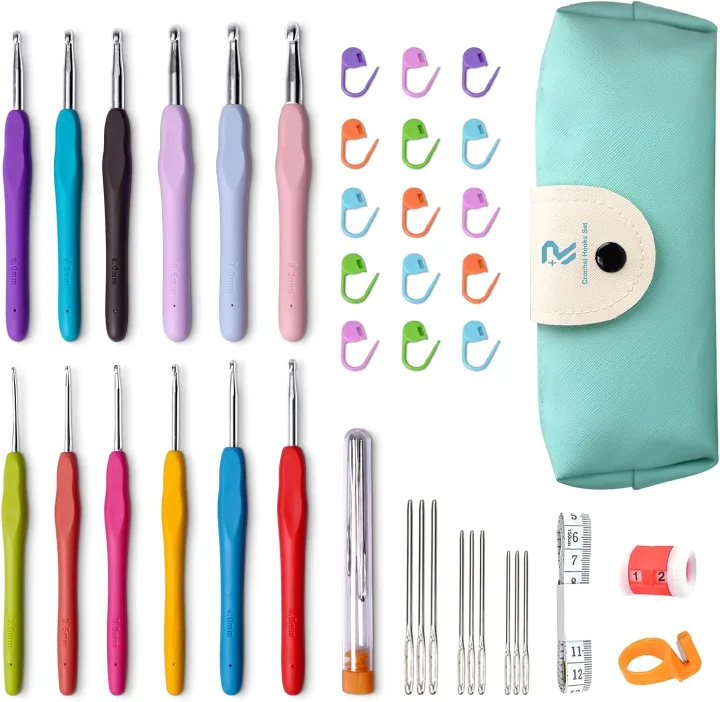 Crochet Hooks Set, 12 Pcs Full Size Crochet Hook, Ergonomic Soft Grip Rubber Handles, Crochet Kits for Beginners Adults, Sister Gift, Crochet Hooks with Case