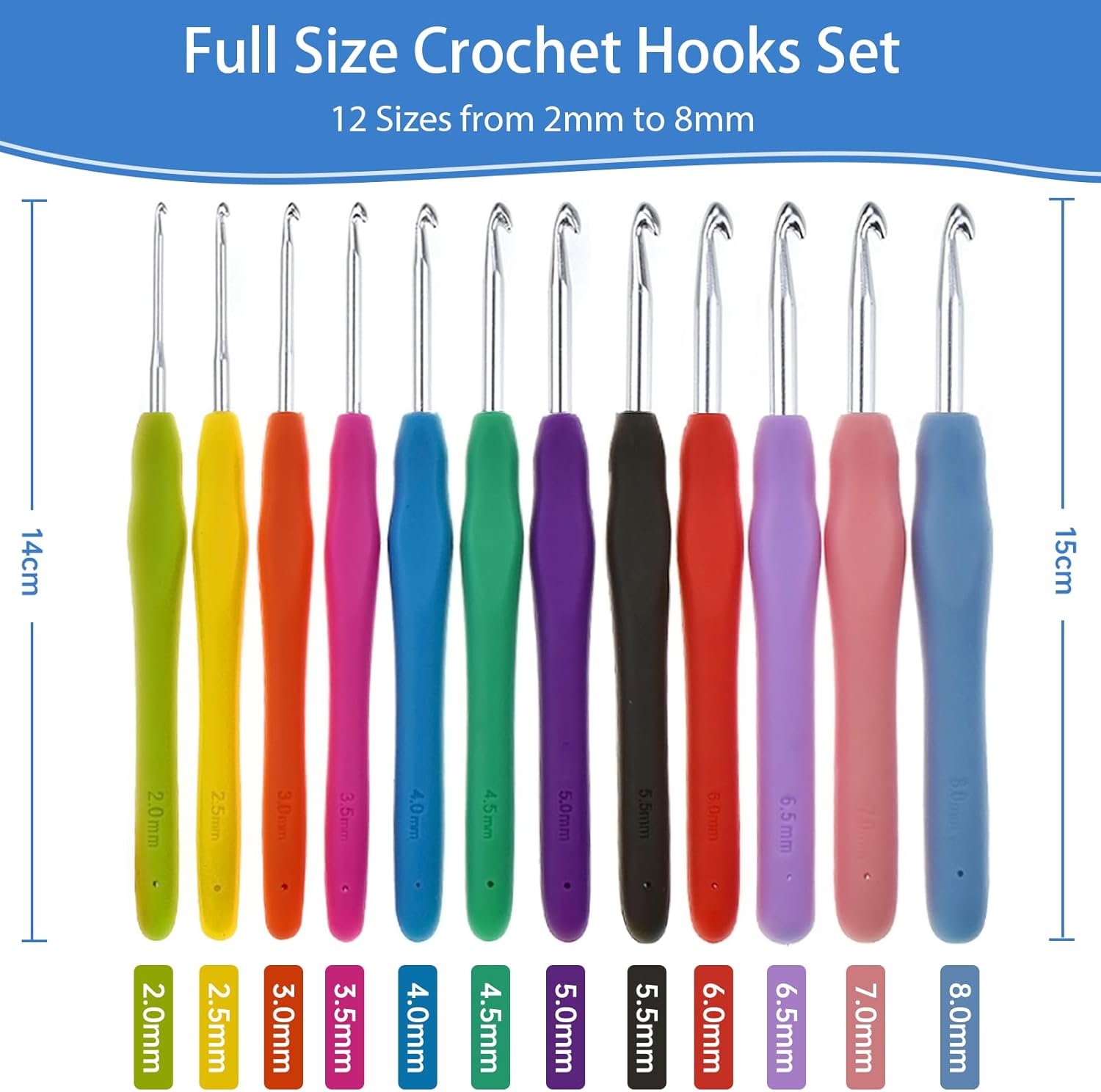 Crochet Hooks Set, 12 Pcs Full Size Crochet Hook, Ergonomic Soft Grip Rubber Handles, Crochet Kits for Beginners Adults, Sister Gift, Crochet Hooks with Case