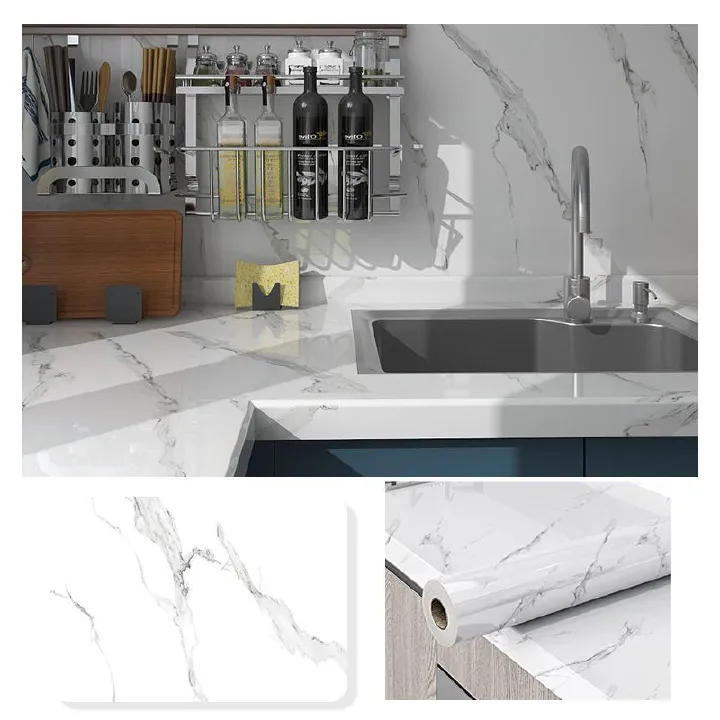 Marble Contact Paper for Countertops Cabinets Waterproof White Gold Marble Wallpaper Peel and Stick Countertops for Kitchen Removable Marble Wall Paper for Bathroom Desk