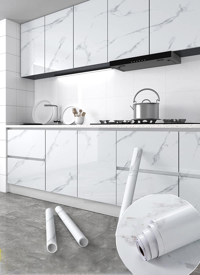 Marble Contact Paper for Countertops Cabinets Waterproof White Gold Marble Wallpaper Peel and Stick Countertops for Kitchen Removable Marble Wall Paper for Bathroom Desk