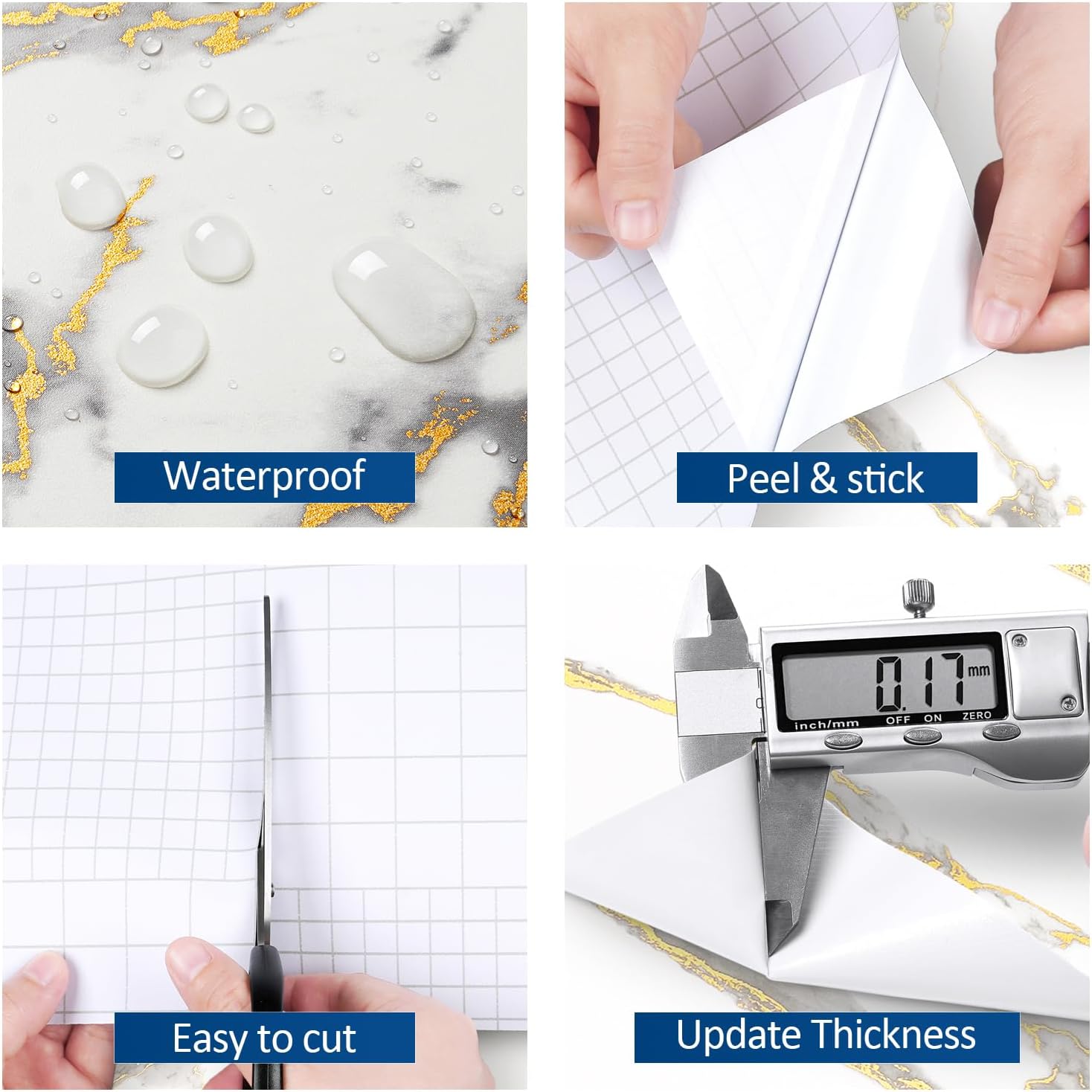 Marble Contact Paper for Countertops Cabinets Waterproof White Gold Marble Wallpaper Peel and Stick Countertops for Kitchen Removable Marble Wall Paper for Bathroom Desk