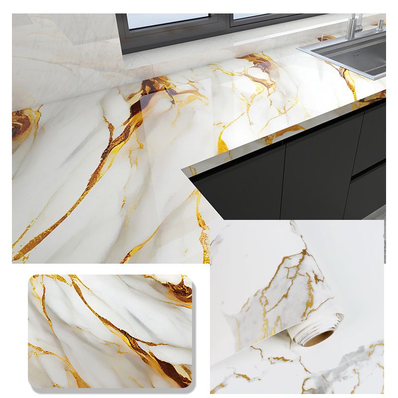 Marble Contact Paper for Countertops Cabinets Waterproof White Gold Marble Wallpaper Peel and Stick Countertops for Kitchen Removable Marble Wall Paper for Bathroom Desk