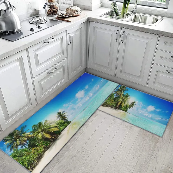 2 Pieces Kitchen Rug Set Non Slip Kitchen Mat Rubber Backing Mat Throw Rug for Kitchen Doormat Runner Rug Set Floor Carpet Household Carpet Home Decor