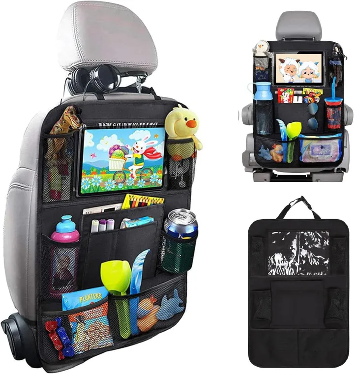 Backseat Car Organizer Car Organizer Back Seat with 9 Storage Pockets & 10″ Tablet Holder, 1Pack Seat Back Cover for Kids Toddlers, Kick Mats Protector, Keep Cars Vehicles Organized & Tidy, Travel Acc