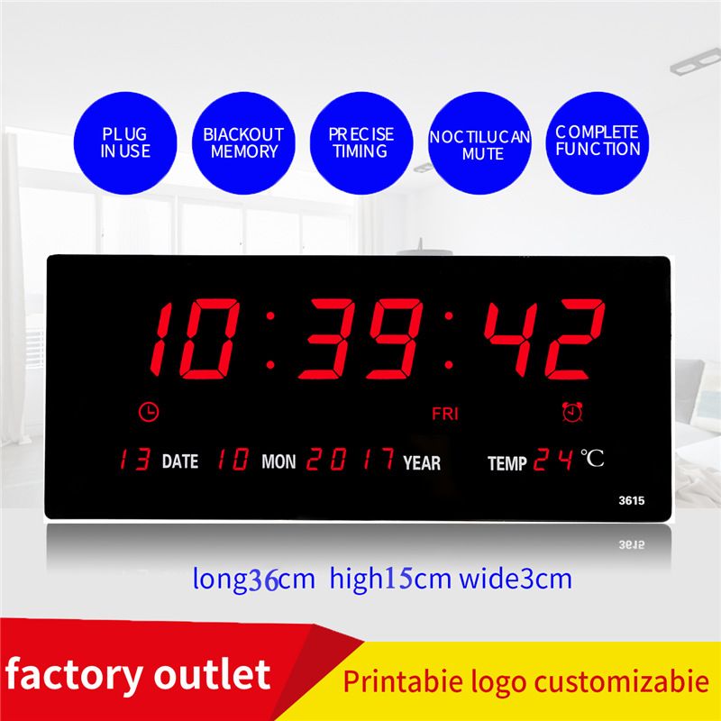 Oversized LED Digital Wall Clock/Calendar Large Display with Indoor Temperature Date and Day of Week,Electric Wall Mounted Desk Clock Timer,Red