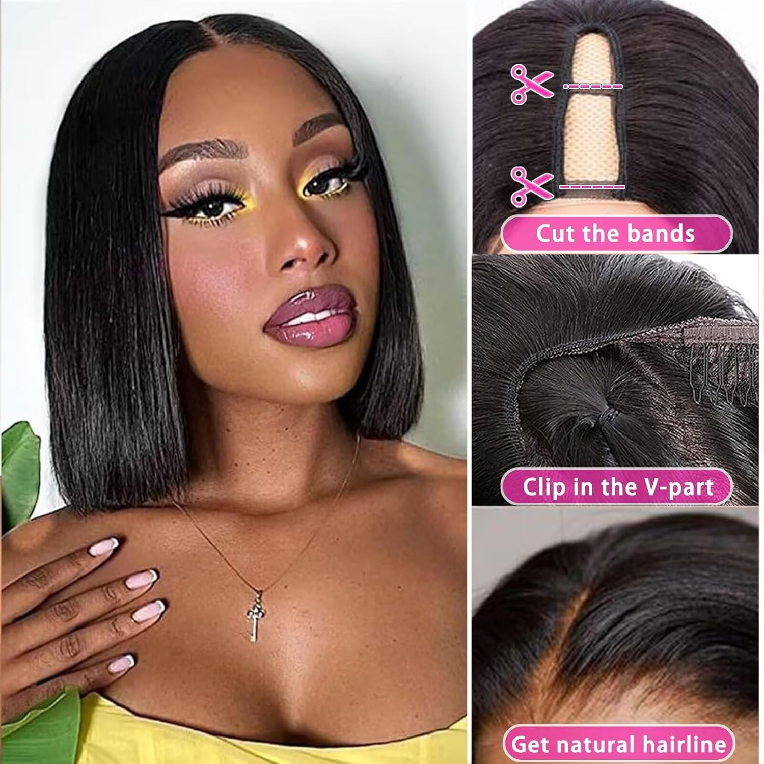 Women Hair Straight Bob Wigs 10Inch Brazilian Remy Hair Short Bob Human Hair Wigs Clip in U Part Wig Human Hair