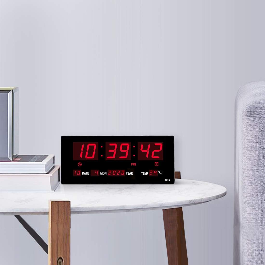 Oversized LED Digital Wall Clock/Calendar Large Display with Indoor Temperature Date and Day of Week,Electric Wall Mounted Desk Clock Timer,Red