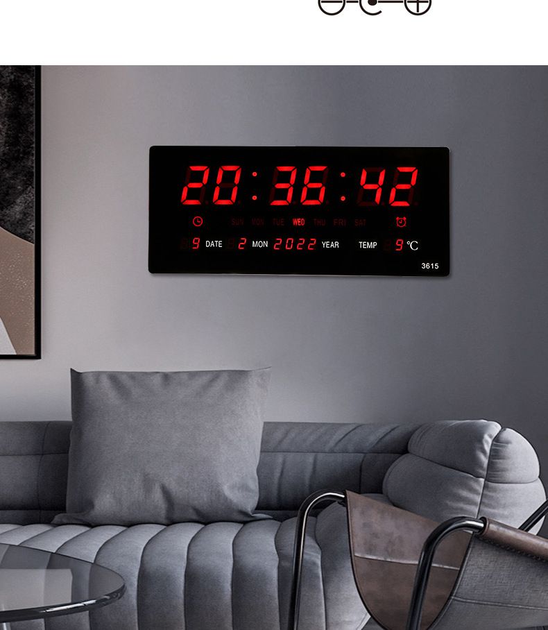 Oversized LED Digital Wall Clock/Calendar Large Display with Indoor Temperature Date and Day of Week,Electric Wall Mounted Desk Clock Timer,Red