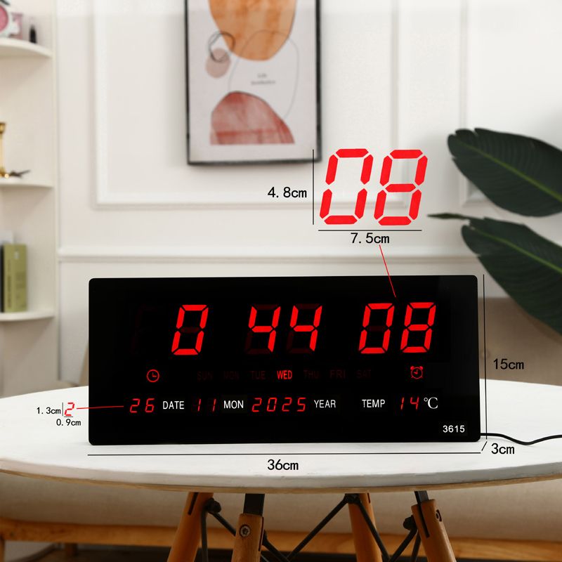 Oversized LED Digital Wall Clock/Calendar Large Display with Indoor Temperature Date and Day of Week,Electric Wall Mounted Desk Clock Timer,Red